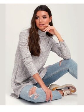 Free People We The Free Stone Cold ivory Turtleneck tunic top size XS